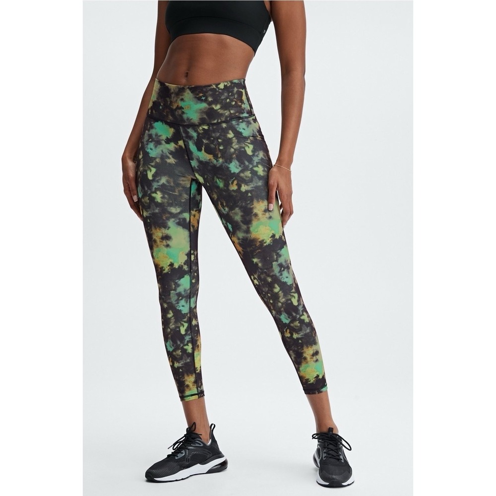 Fabletics‎ Define PowerHold High-Waisted 7/8 Leggings Green Black Tie Dye Medium